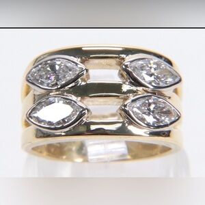 Vintage 18K Two Tone Gold Bezel Set Diamond Double Row Ring